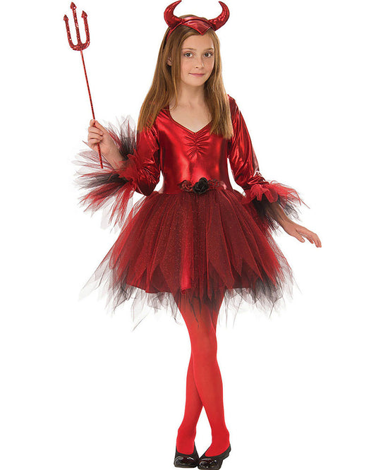 Rubies Devil Girl Kinderkostüm für Mädchen mit Kleid, Haarreif und Heugabel
