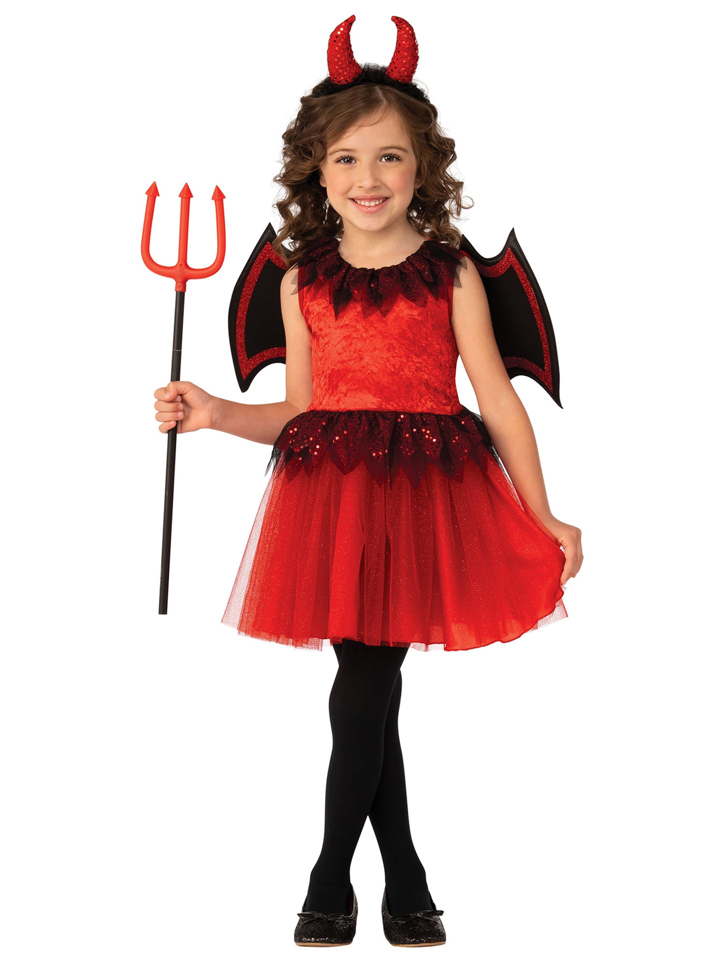Rubies Devil Kinderkostüm für Mädchen mit Kleid, Flügeln und Kopfschmuck