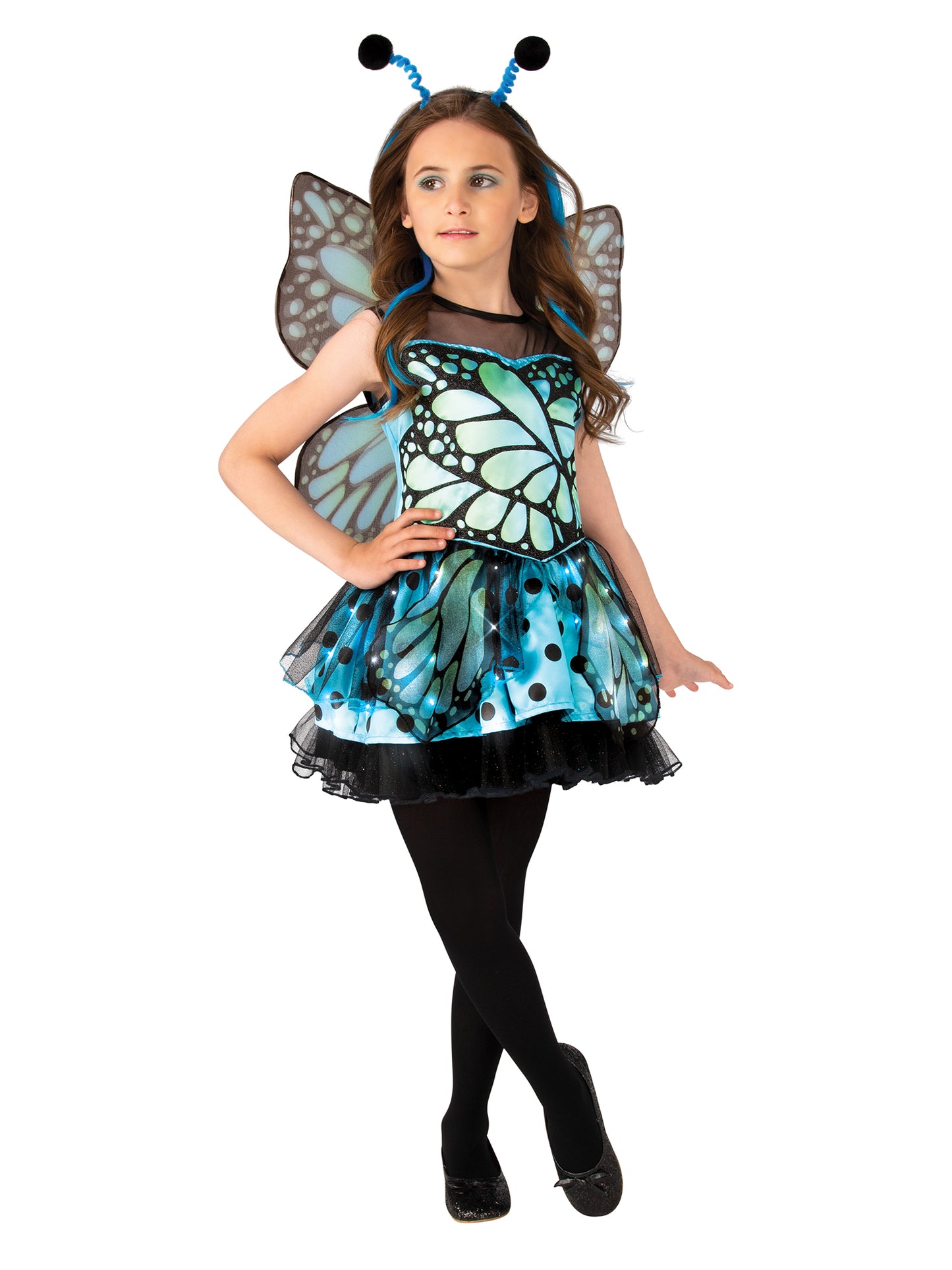 Rubies Blue Butterfly blaues Kinderkostüm für Mädchen mit Kleid Flügeln und Stirnband