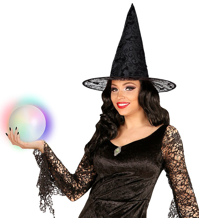 Schwarzer Hexenhut mit Fledermaus-Applikationen für Fasnacht und Halloween