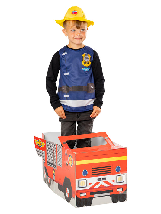Rubies Fireman Sam Kinderkostüm-Set mit Hut, Tabard und Feuerwehrfahrzeug – Produktansicht