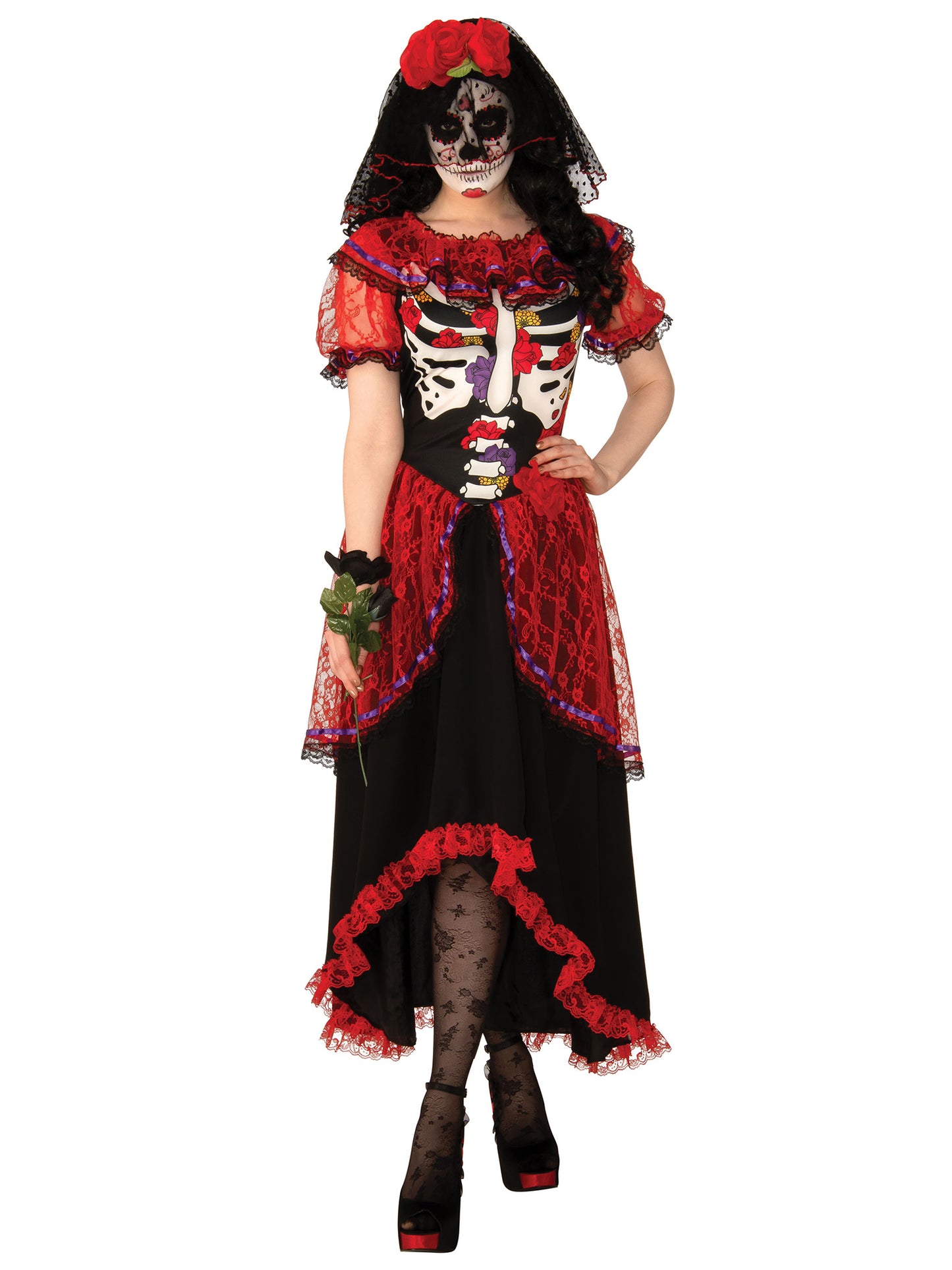 Rubies Day-of-the-Dead-Kostüm für Damen mit Kleid und Headpiece
