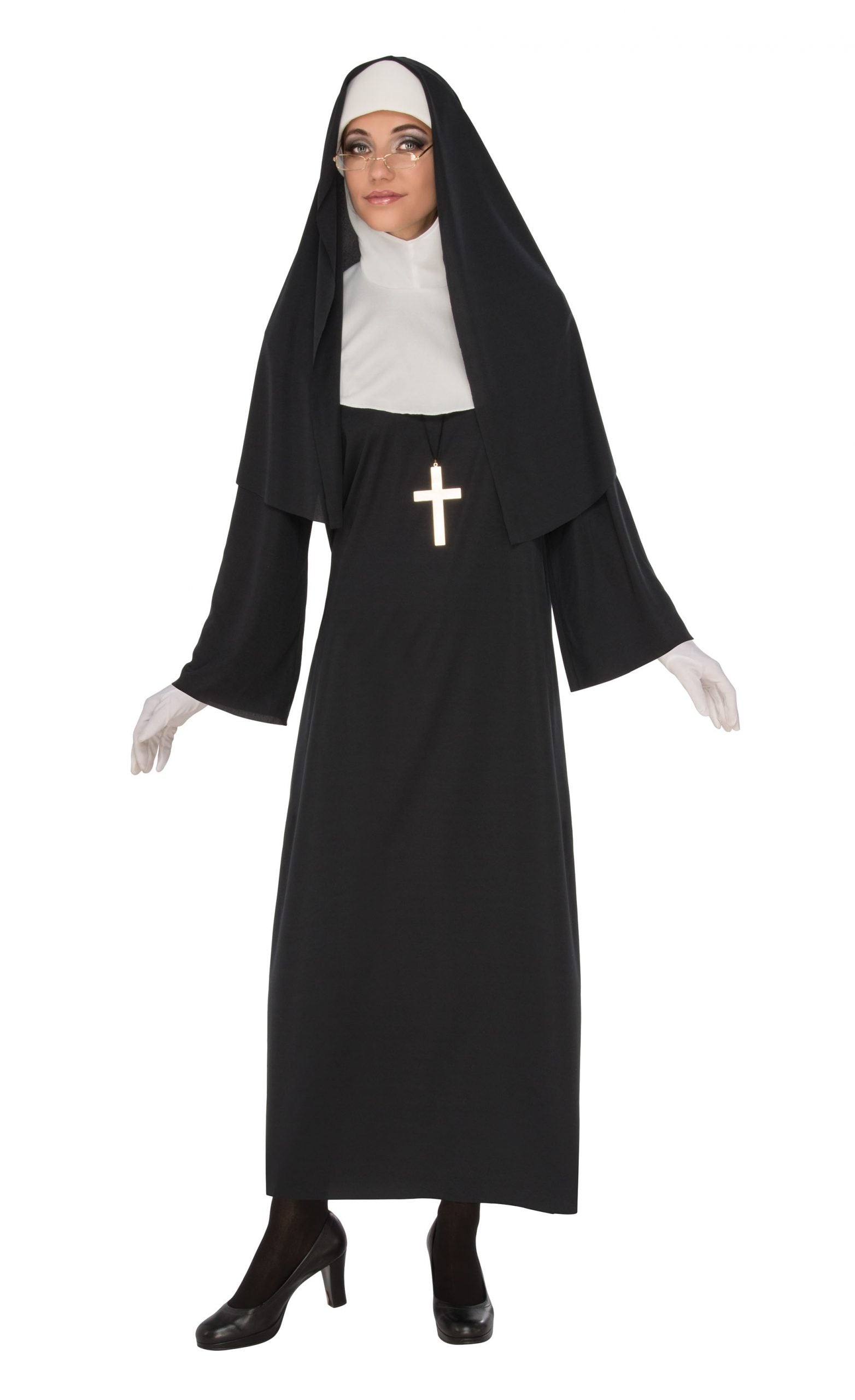 Rubies Nonnenkostüm für Damen mit Robe, Habit, Kreuz-Halskette und Handschuhen