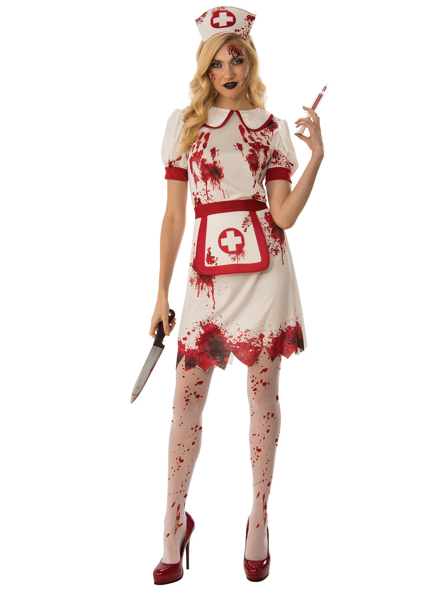 Rubies Bloody Nurse Kostüm für Damen mit Kleid, Schürze und Kopfbedeckung
