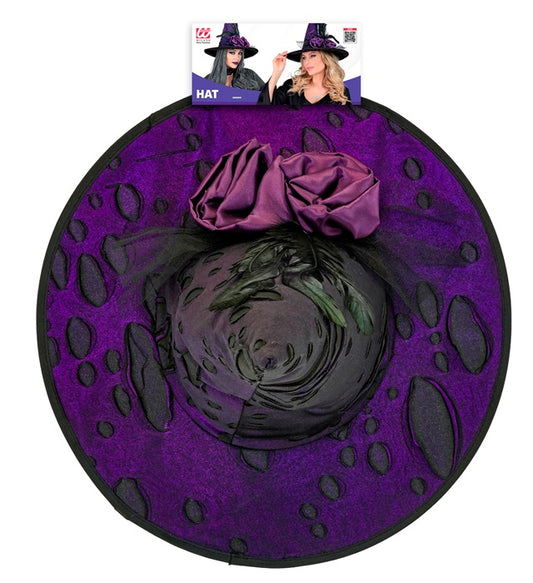 Schwarzer Hexenhut mit bunten Blumen und Federn als Fasnacht- und Halloween-Accessoire