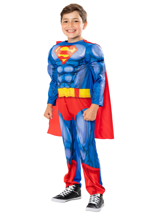 Rubies Superman Kinderkostüm für Jungen mit gepolstertem Anzug und abnehmbarem Umhang – Produktansicht