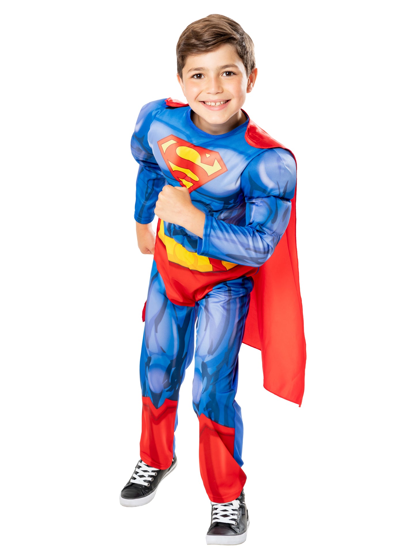 Rubies Superman Kinderkostüm für Jungen mit gepolstertem Anzug und abnehmbarem Umhang – Seitenansicht