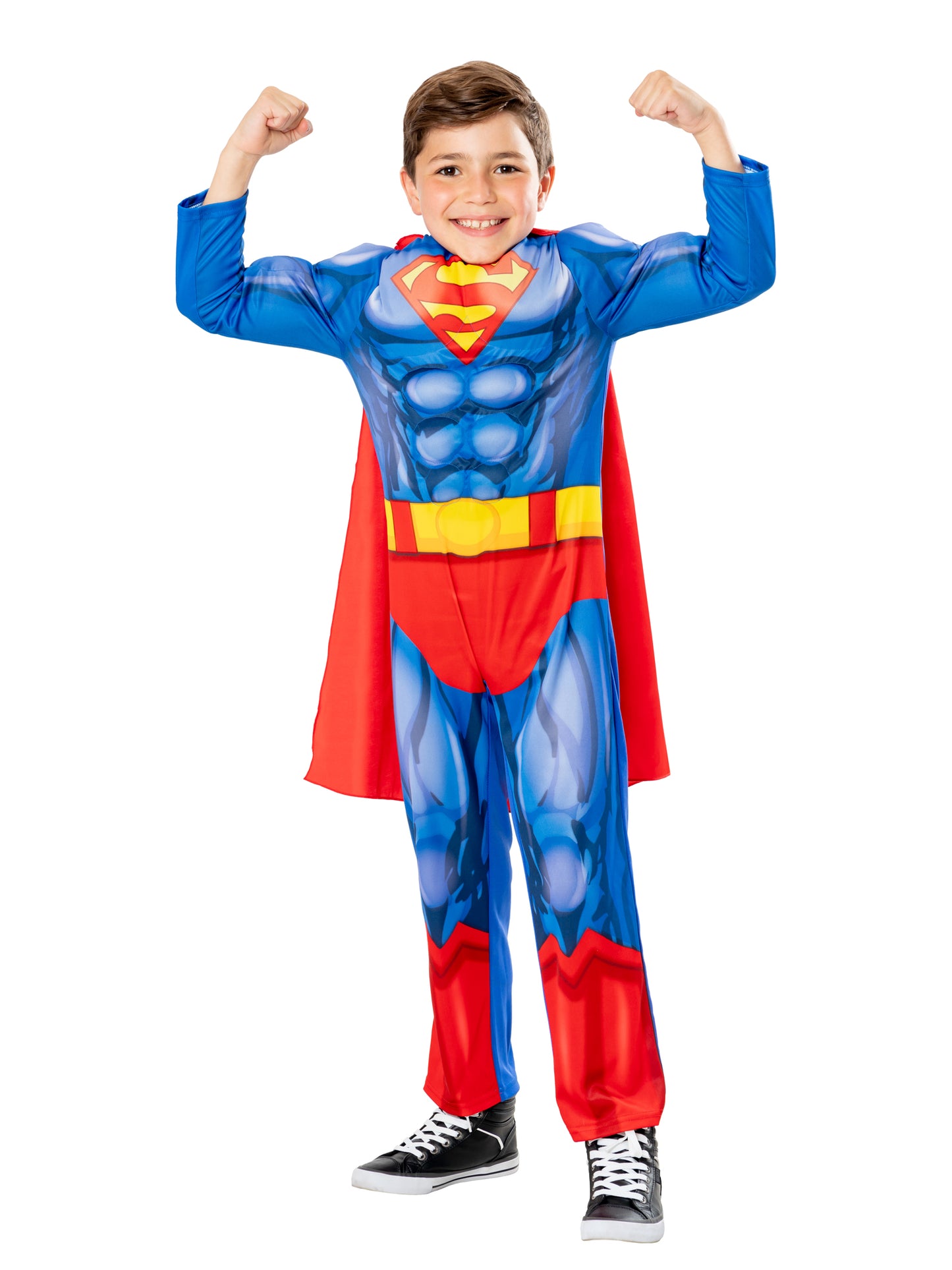 Rubies Superman Kinderkostüm für Jungen mit gepolstertem Anzug und abnehmbarem Umhang – Rückansicht
