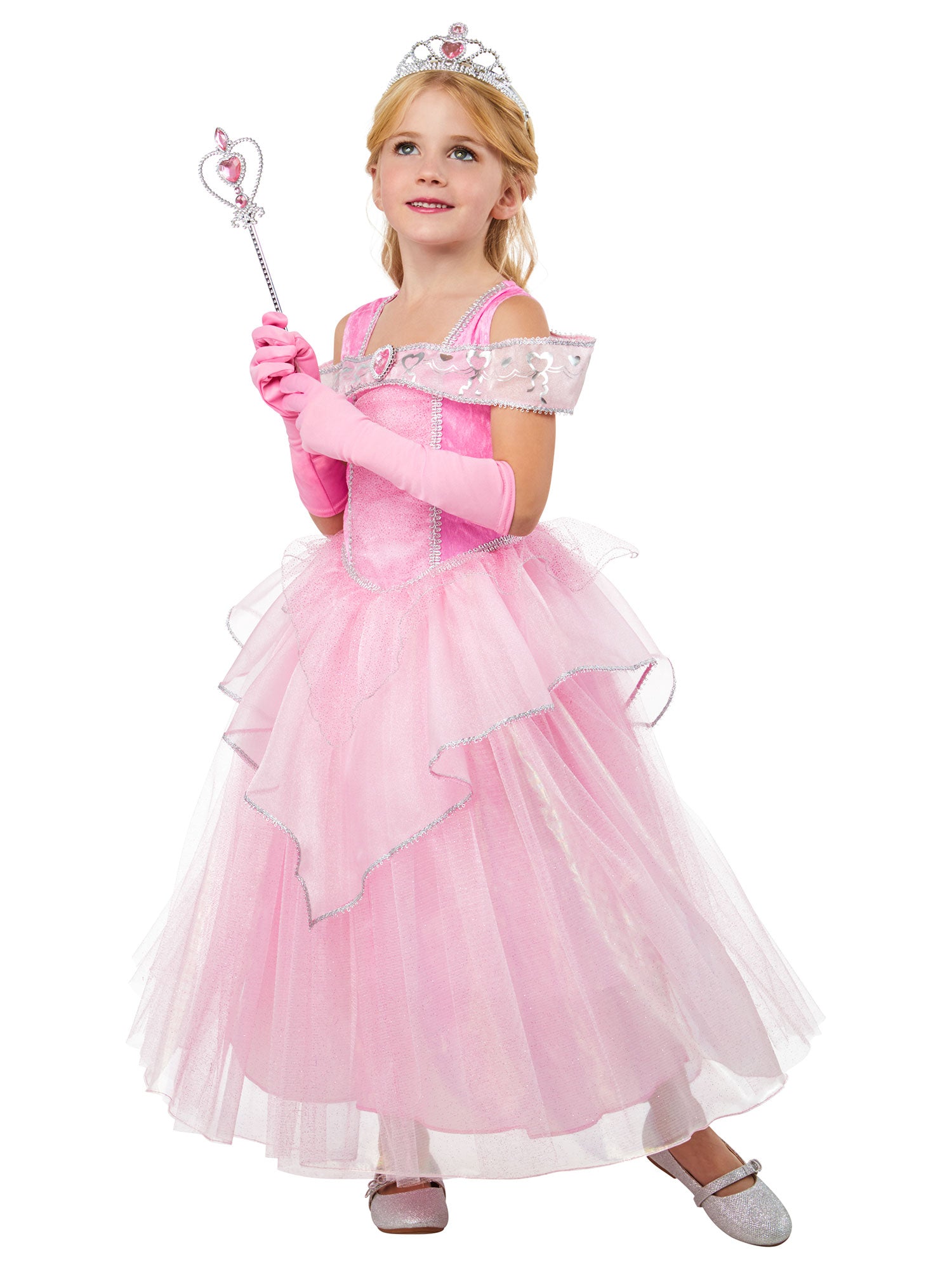 Pink Princess Kinderkostüm für Mädchen von Rubies mit Kleid Tiara und Handschuhen