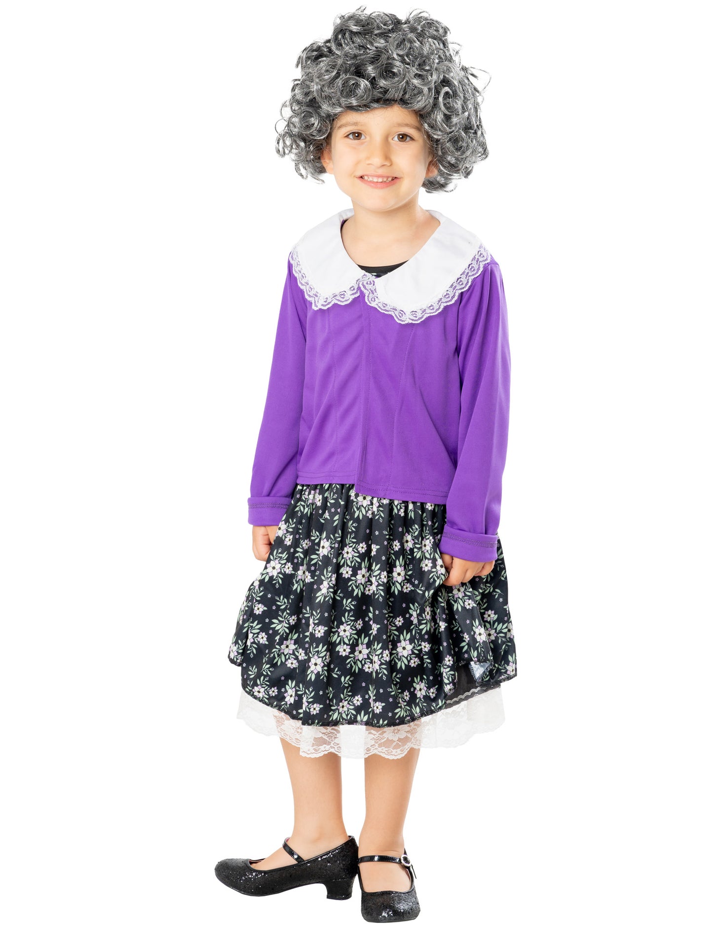 Rubies Little Old Lady Kinderkostüm für Mädchen mit Kleid, Jacke und Headpiece – Detailansicht