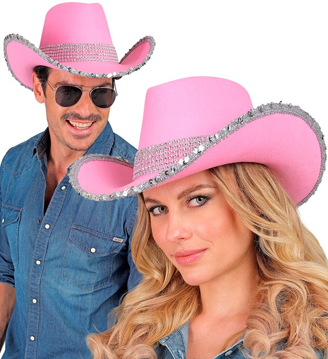 Pinker Cowgirl Partyhut als Fasnacht-Accessoire