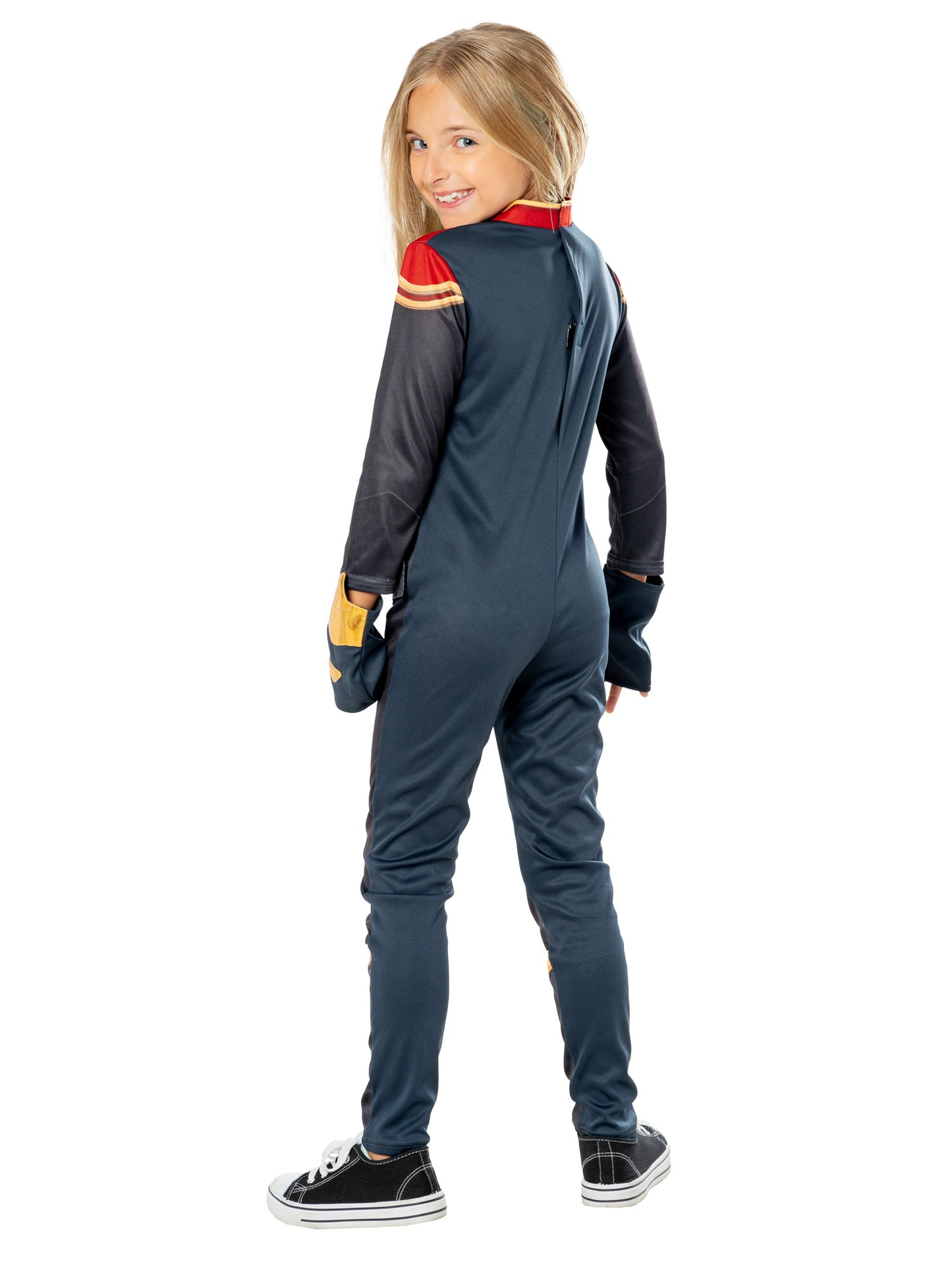 Rubies Captain Marvel Kinderkostüm für Mädchen mit Overall und Handschuhen – Detailansicht
