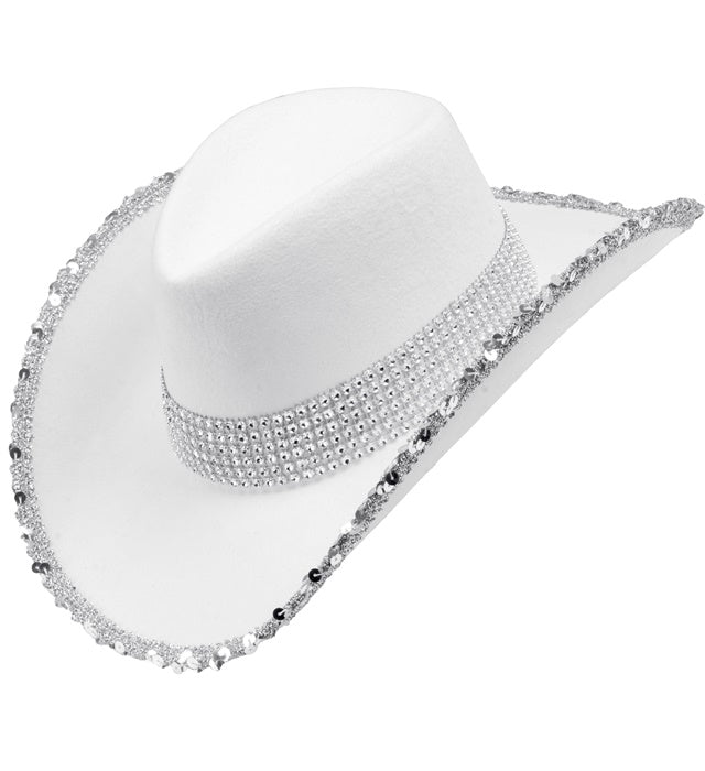 Weisser Cowgirl Partyhut aus klassischem Material für Fasnacht und Karneval