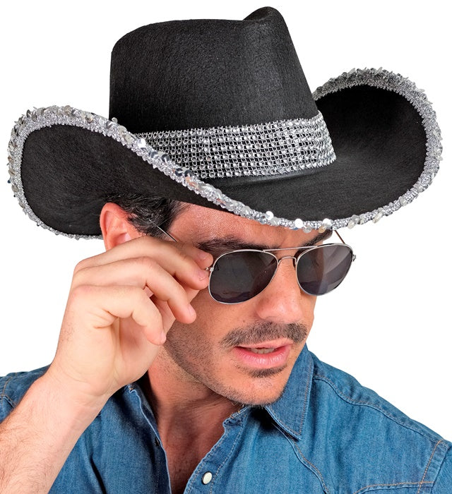 Schwarzer Cowgirl Partyhut im Western-Stil für Fasnacht und Mottopartys
