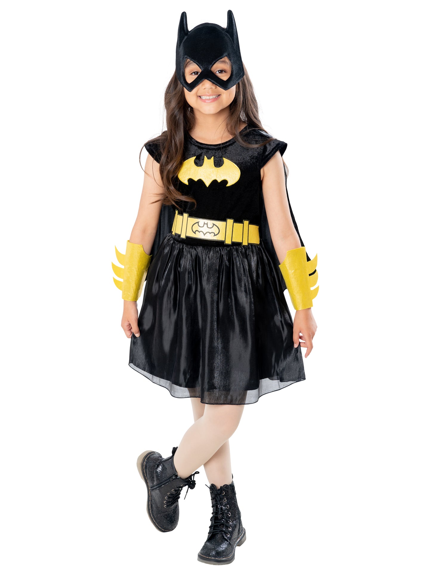 Rubies Batgirl Kinderkostüm für Mädchen mit Kleid Umhang Handstulpen und Maske – Produktansicht