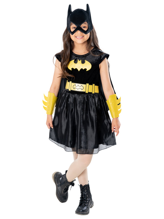 Rubies Batgirl Kinderkostüm für Mädchen mit Kleid Umhang Handstulpen und Maske – Produktansicht