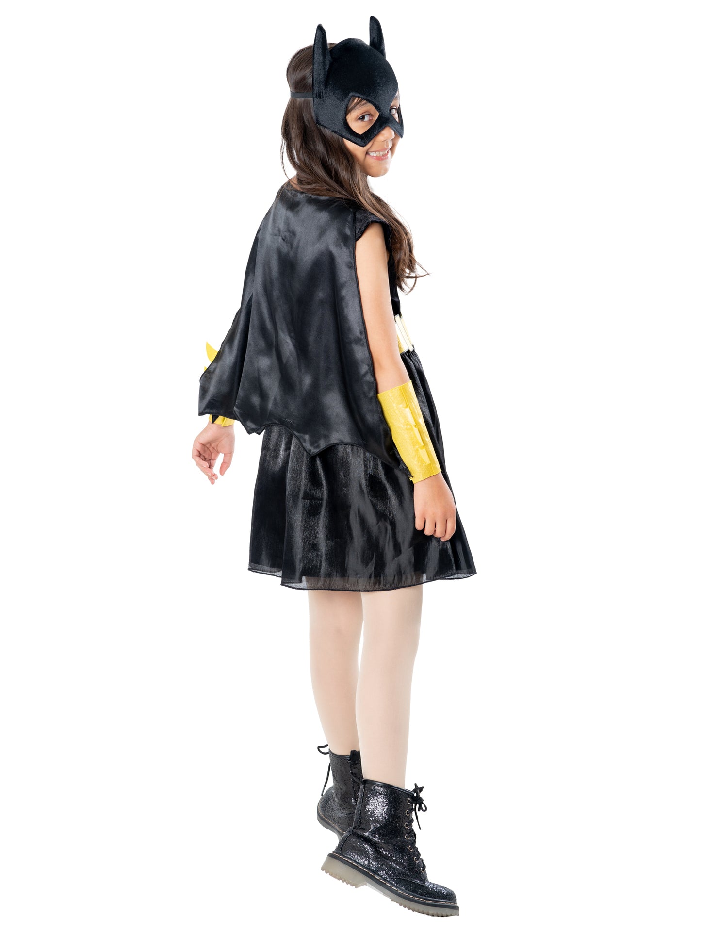 Rubies Batgirl Kinderkostüm für Mädchen mit Kleid Umhang Handstulpen und Maske – Seitenansicht