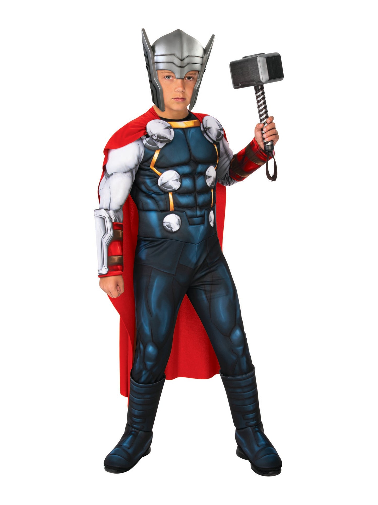 Rubies Marvel Thor Deluxe Kinderkostüm für Jungen mit Overall, Stiefelüberzügen und Maske – Detailansicht
