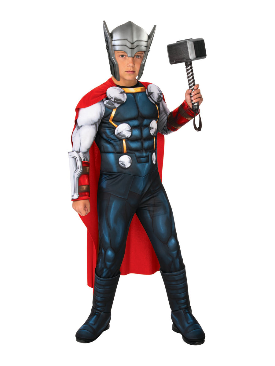 Rubies Marvel Thor Deluxe Kinderkostüm für Jungen mit Overall, Stiefelüberzügen und Maske – Detailansicht
