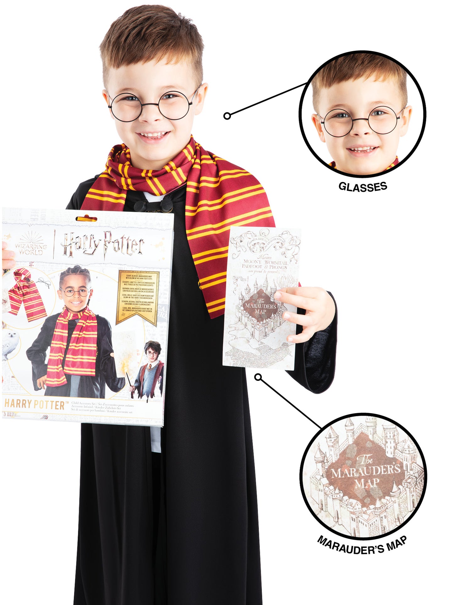 Rubies Harry Potter Kostümzubehör-Set mit Schal, Brille und Karte des Rumtreibers – Seitenansicht