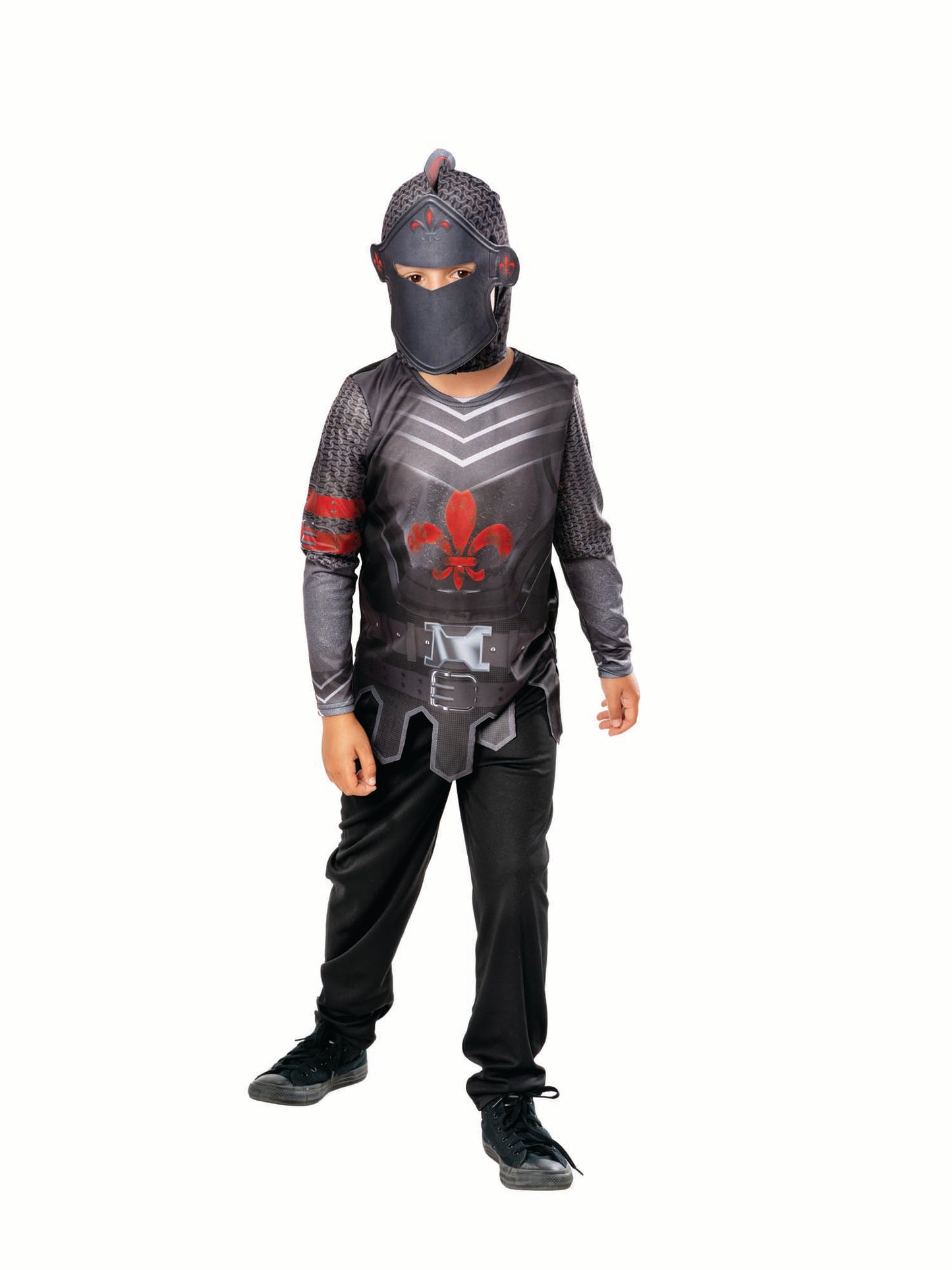 Rubies Black Knight Kinderkostüm für Jungen mit Top, Hose und Snood-Maske – Produktansicht