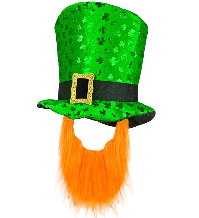 Grüner St. Patrick's Day Zylinder mit Bart, 23 cm hoch