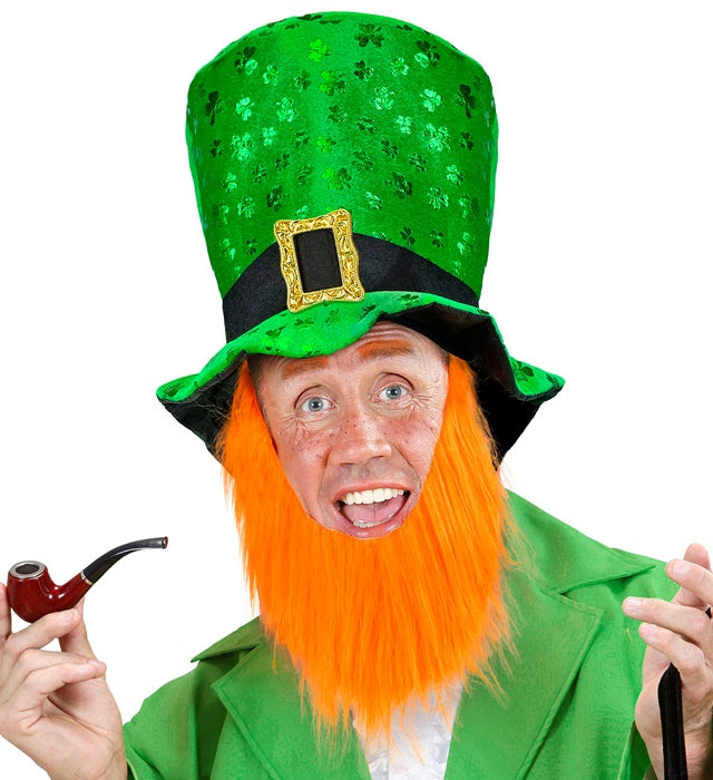 Grüner St. Patrick's Day Zylinder mit Bart, 23 cm hoch