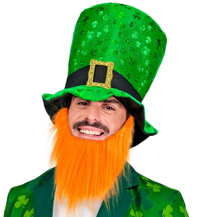 Grüner St. Patrick's Day Zylinder mit Bart, 23 cm hoch
