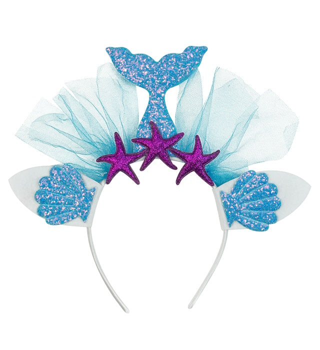 Blauer Meerjungfrau Haarreif mit Muschel-Design für Fasnacht und Karneval