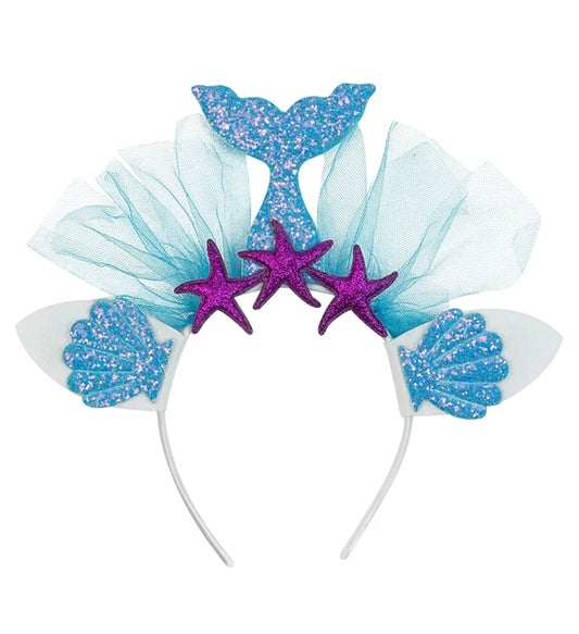 Blauer Meerjungfrau Haarreif mit Muschel-Design für Fasnacht und Karneval