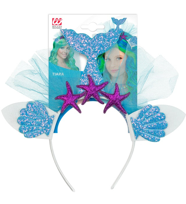 Blauer Meerjungfrau Haarreif mit Muschel-Design für Fasnacht und Karneval