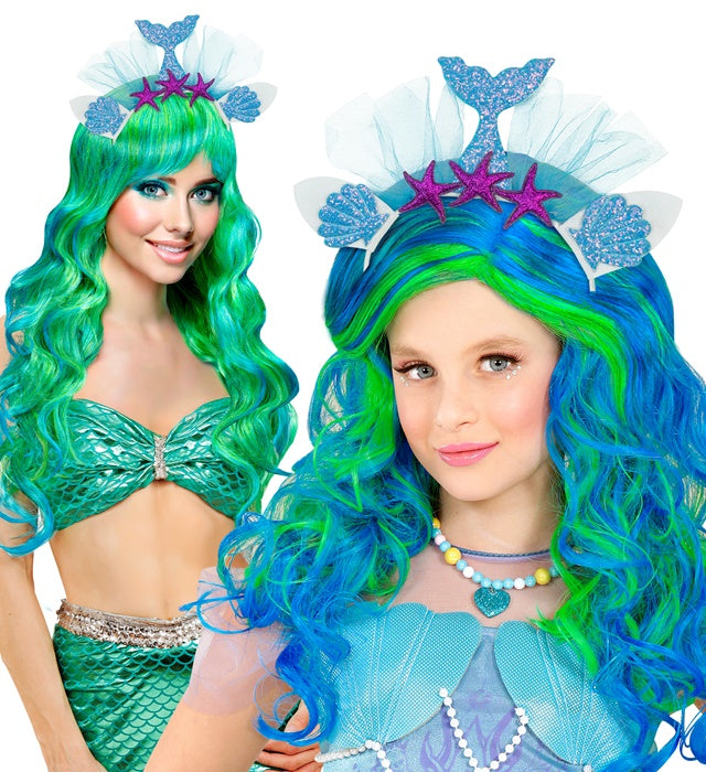 Blauer Meerjungfrau Haarreif mit Muschel-Design für Fasnacht und Karneval