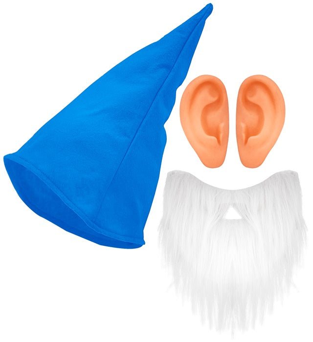Blauer Zwerg Hut mit Bart und Ohren als Fasnacht Kostümzubehör