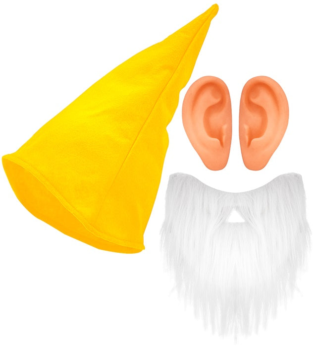 Gelber Zwerg Hut mit Bart und Ohren als Fasnachtskostüm Zubehör