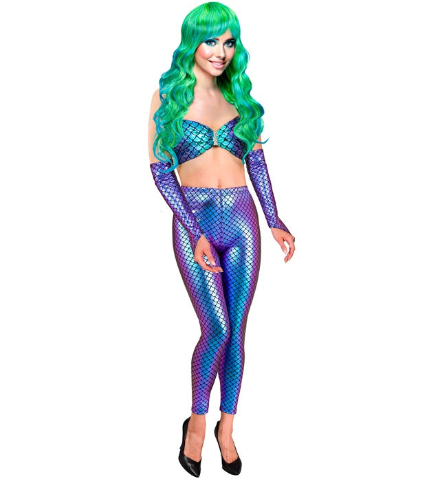 Meerjungfrau Leggings mit schillerndem Schuppenmuster für Fasnacht und Karneval