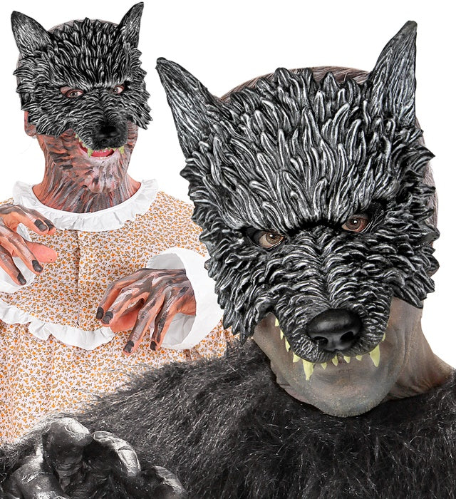 Kinnlose Wolfsmaske in realistischer Optik für Fasnacht und Karneval