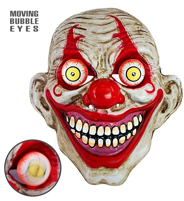 Horror Clownsmaske mit wackelnden Augen in gruseligem Design