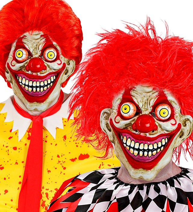 Horror Clownsmaske mit wackelnden Augen in gruseligem Design
