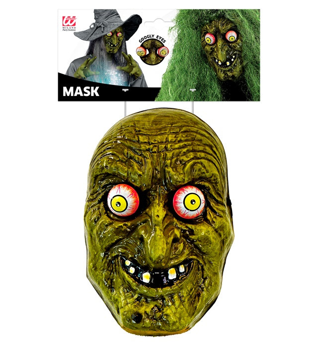Hexenmaske mit wackelnden Augen als Halloween- und Fasnachtskostüm