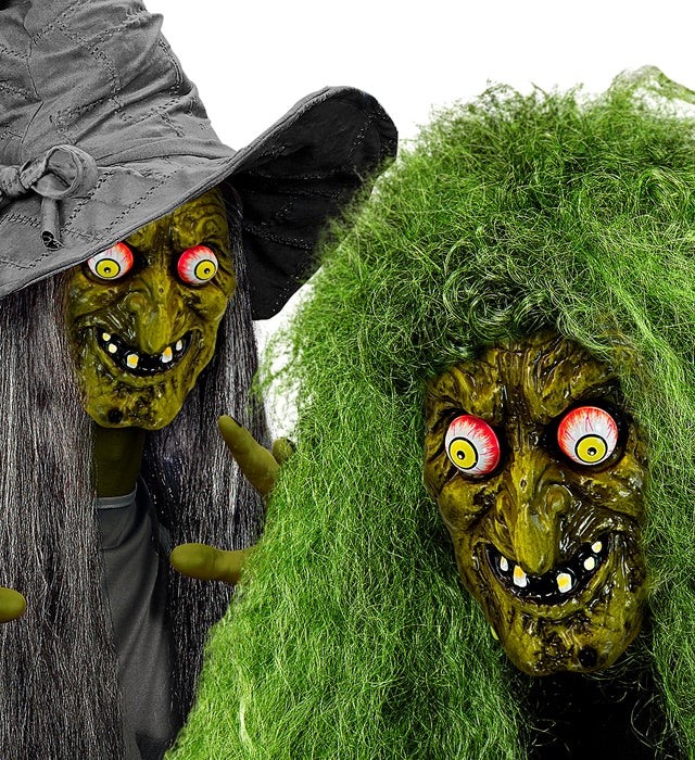 Hexenmaske mit wackelnden Augen als Halloween- und Fasnachtskostüm