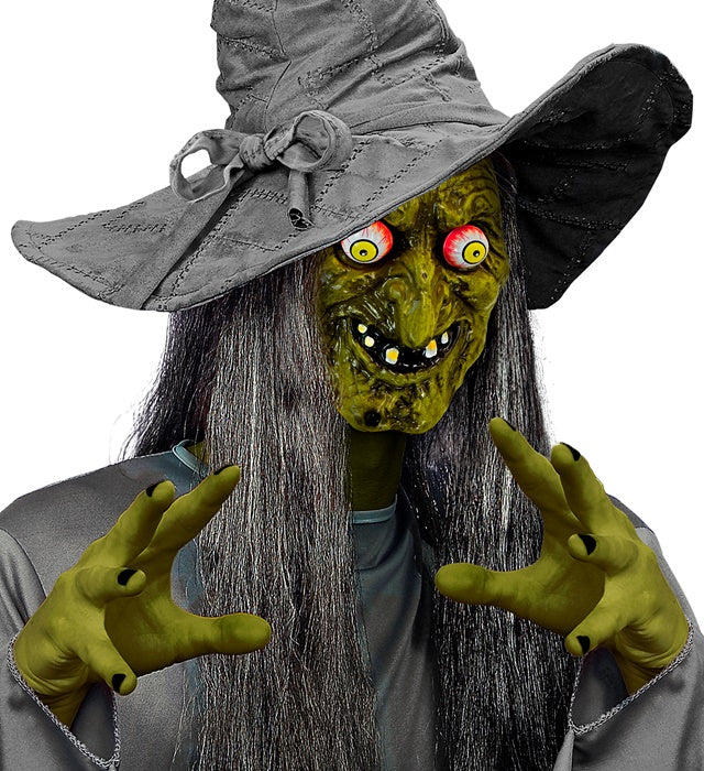 Hexenmaske mit wackelnden Augen als Halloween- und Fasnachtskostüm
