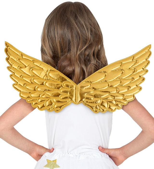 Goldene Textilflügel 43x22 cm als Fasnachts-Accessoire