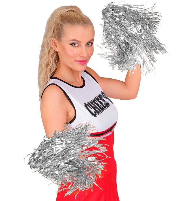 Set aus 2 silbernen Pompons für Fasnacht und Karneval