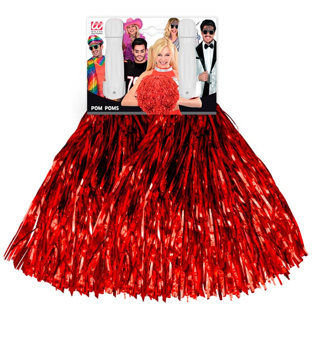 Set mit 2 metallic roten Pompons als Fasnachtsdeko