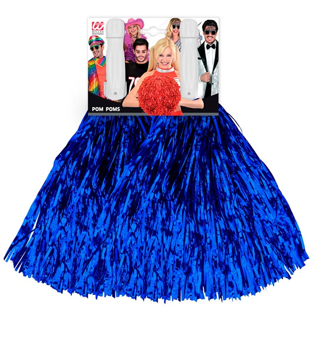 Set von zwei metallic-blauen Pompons für Fasnacht und Karneval