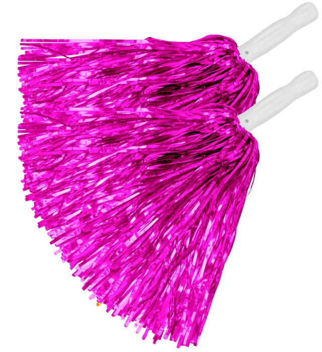 Set aus zwei metallic pinken Pompoms als Dekoration für Fasnacht und Mottoparty
