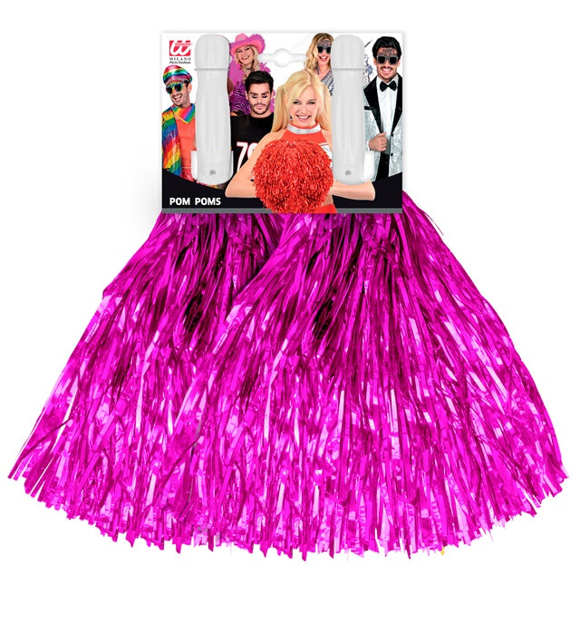 Set aus zwei metallic pinken Pompoms als Dekoration für Fasnacht und Mottoparty