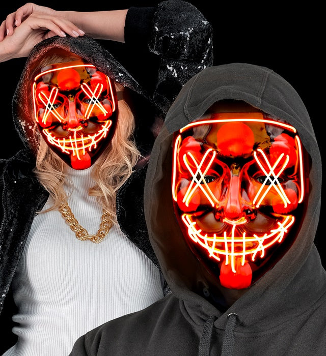 Rote LED-Maske mit leuchtenden Elementen für Halloween und Fasnacht