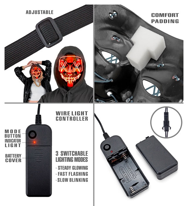 Rote LED-Maske mit leuchtenden Elementen für Halloween und Fasnacht