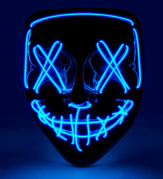 Gruselige blaue LED-Maske mit leuchtenden Augen für Halloween und Fasnacht